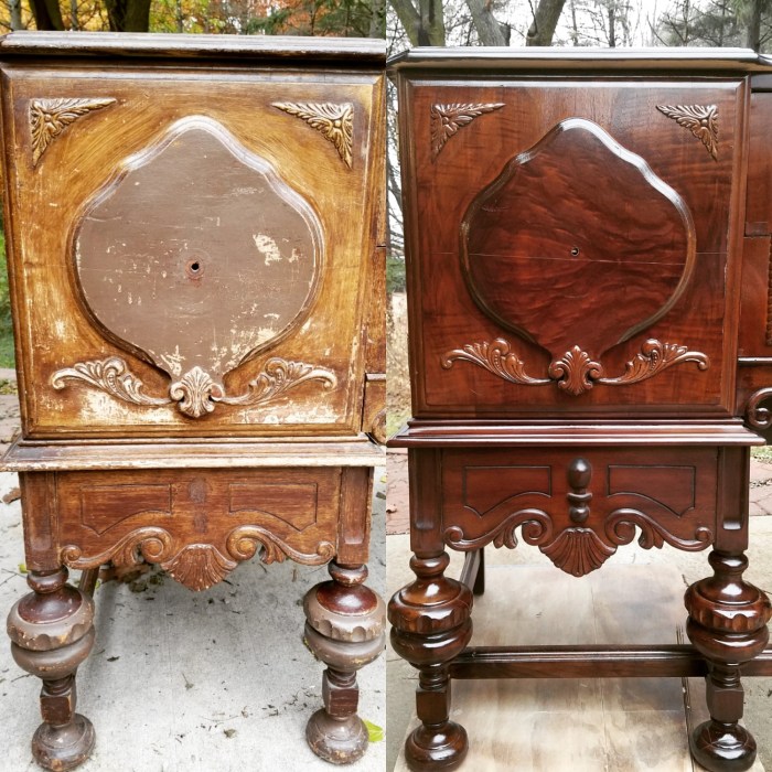 Restoration before after furniture antique tudor buffet 1920 full